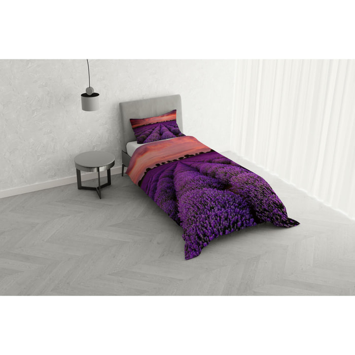 PARURE COPRIPIUMINO STAMPA DIGITALE GOODNIGHT MADE IN ITALY MICROFIBRA- LAVANDER SINGOLO