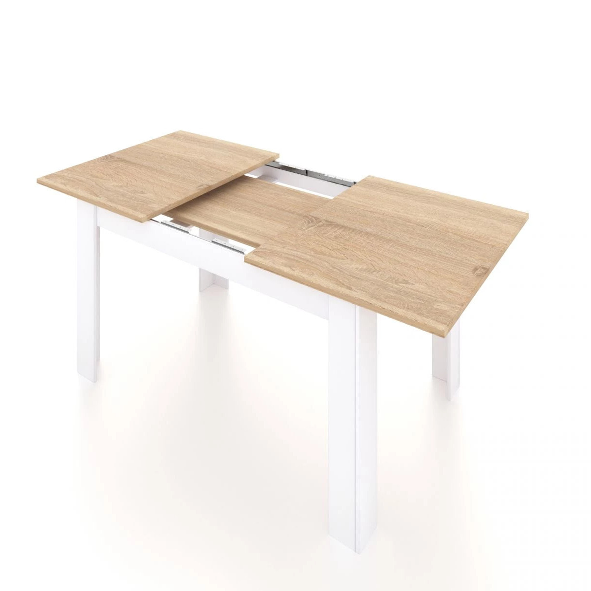 Mesa de comedor extensible Danna 123 Blanco Artik (Blanco Mate) - Roble Canadian