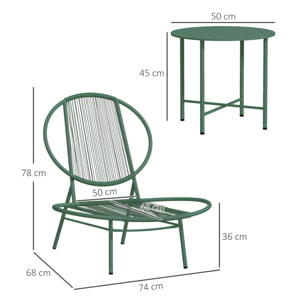 Ensemble salon de jardin design Acapulco 2 personnes 3 pièces acier PE filaire vert