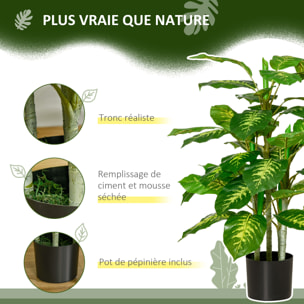 Arbre artificiel plante artificielle Calathea H. 95 cm tronc branches lichen feuilles grand réalisme pot inclus