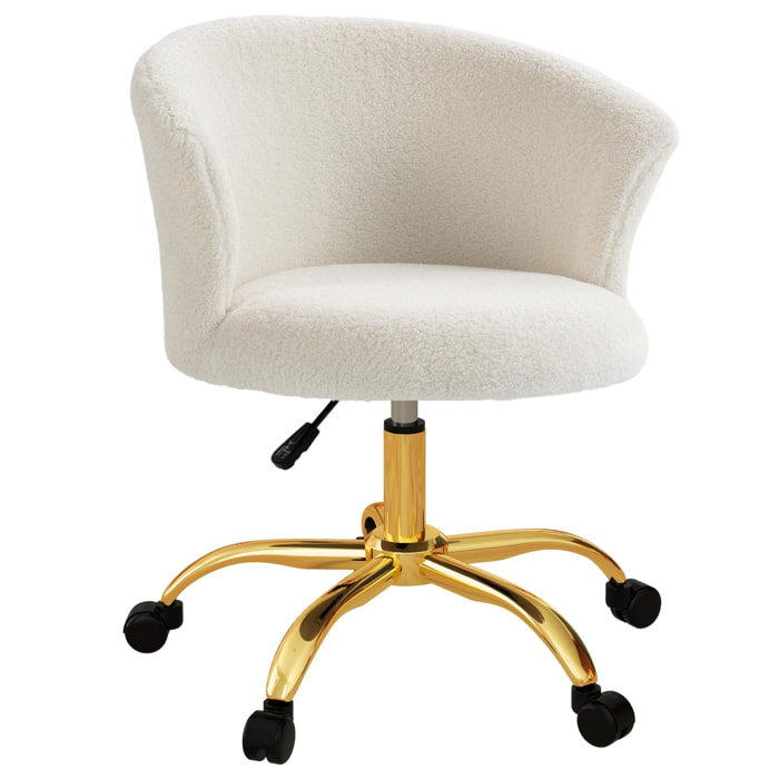 Chaise de bureau design - hauteur réglable, pivotante - piètement métal doré revêtement effet courte laine bouclée