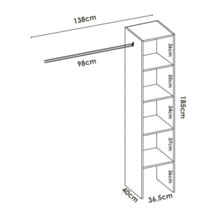 Guardaroba Presanella, Struttura per cabina armadio, Mobile appendiabiti aperto, 138x40h186 cm, Rovere Nodi