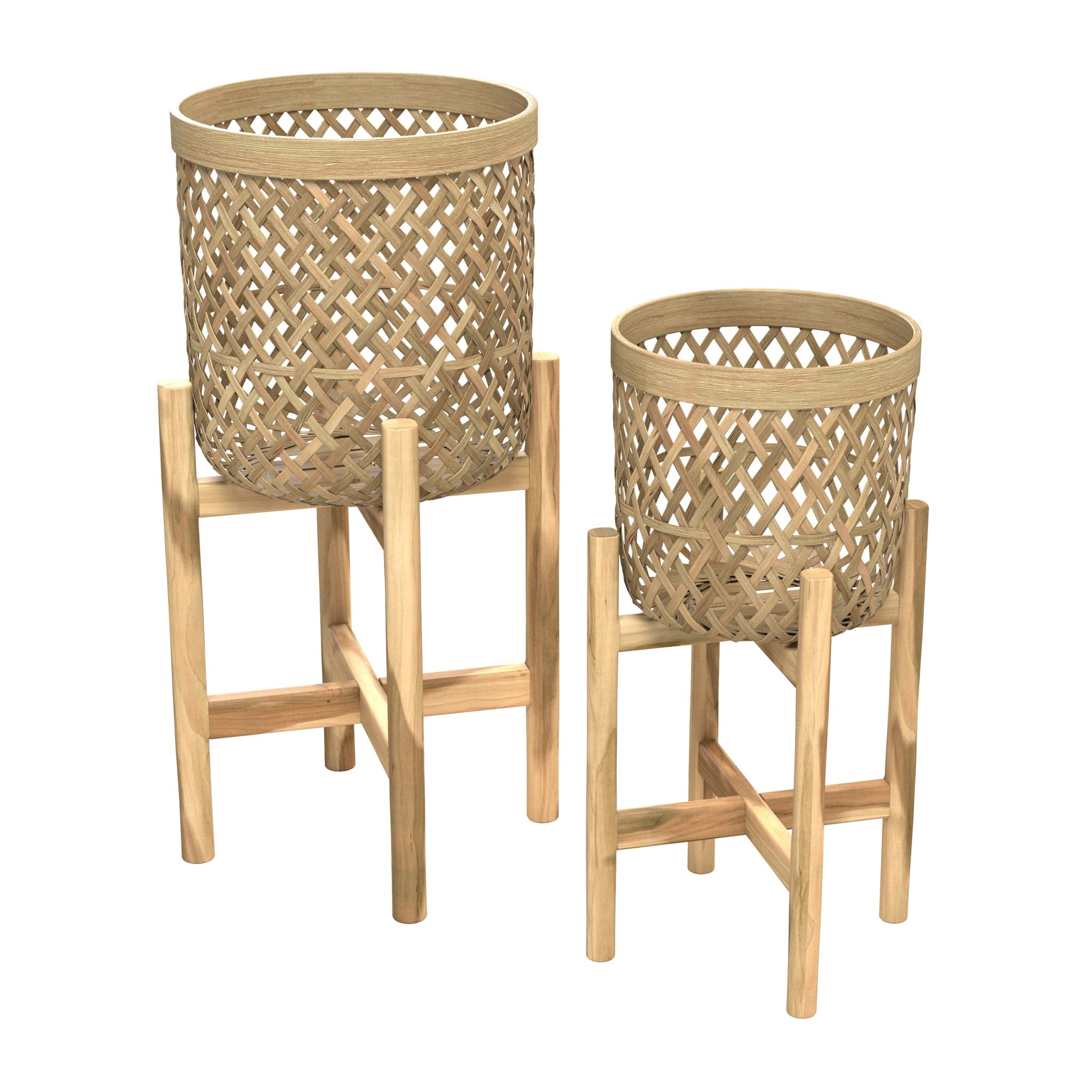 Cache-pot pieds en teck et bambou (lot de 2) - Mila