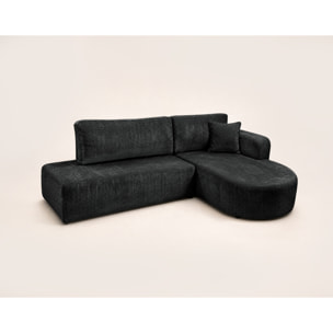 Miro - Canapé d'angle droit 4 places convertible avec coffre en velours texturé - Gris Anthracite