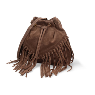 Borsa a secchiello da donna Made in Italy - Modello Umbria Plus - Pelle scamosciata - 25.0 x 22.0 x 13.0 cm