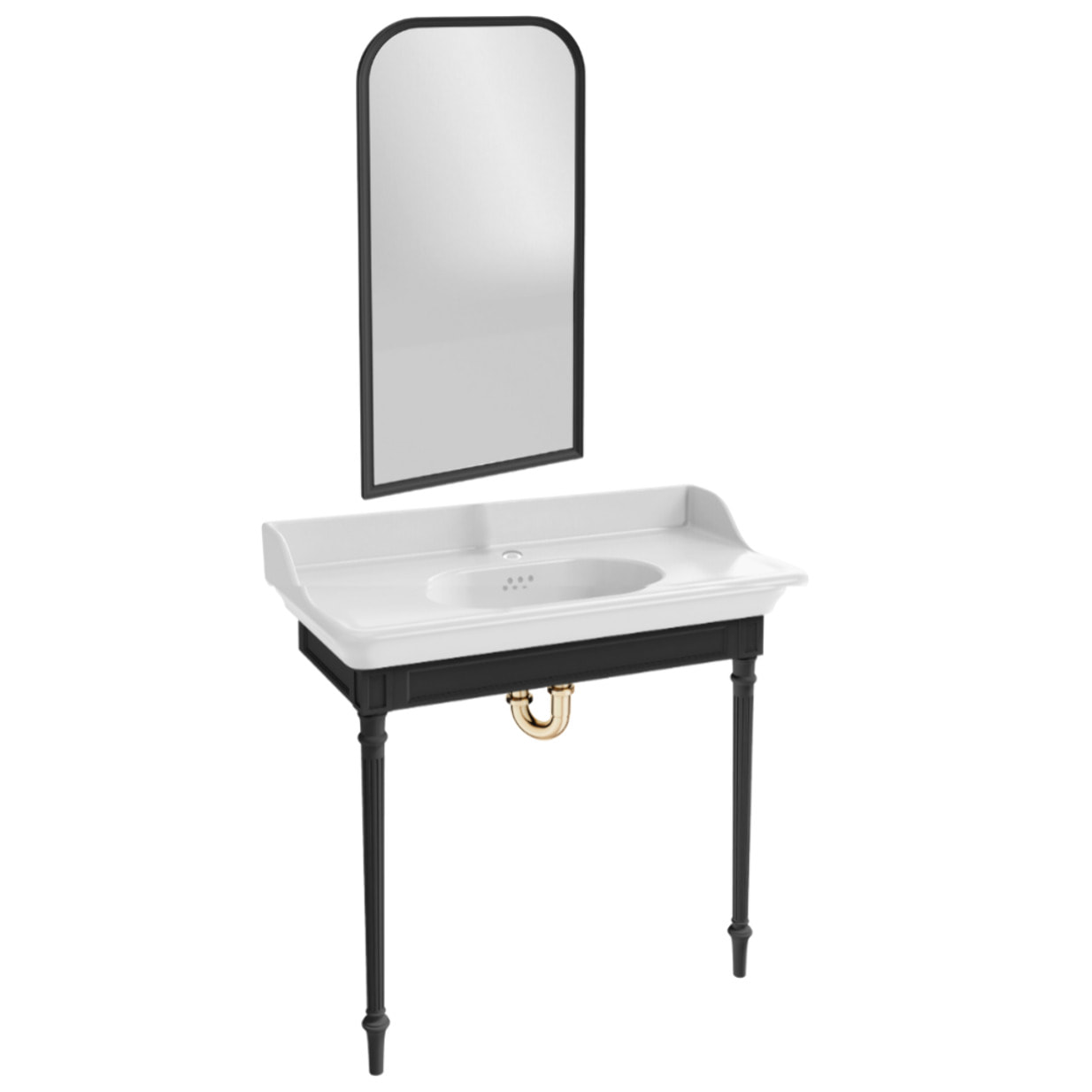 Console Cléo 1889 avec plan vasque + miroir + siphon or