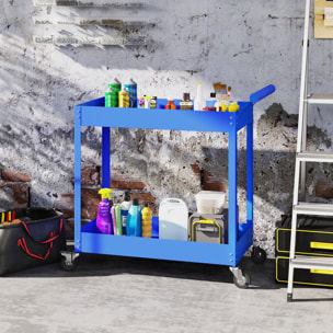 Chariot desserte d'atelier en acier 2 plateaux sur roulettes avec poignée - charge max. 150 kg - 84,5 x 38 x 84 cm bleu