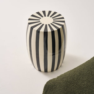 Table d'appoint, bout de canapé, table de chevet acier émaillé, rayures bicolores Ø35 x H 46cm MIZZY