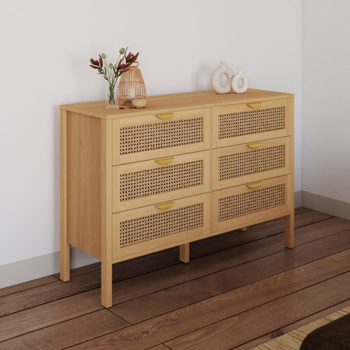 Commode Eve 6 tiroirs en cannage 115cm