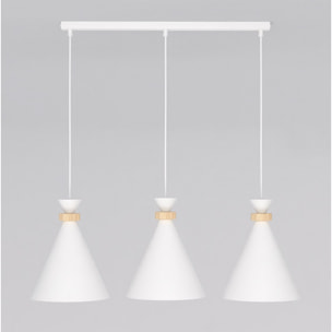 Lampada a sospensione Zero in acciaio bianco opaco e legno