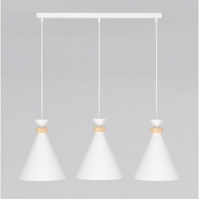 Lampada a sospensione Zero in acciaio bianco opaco e legno