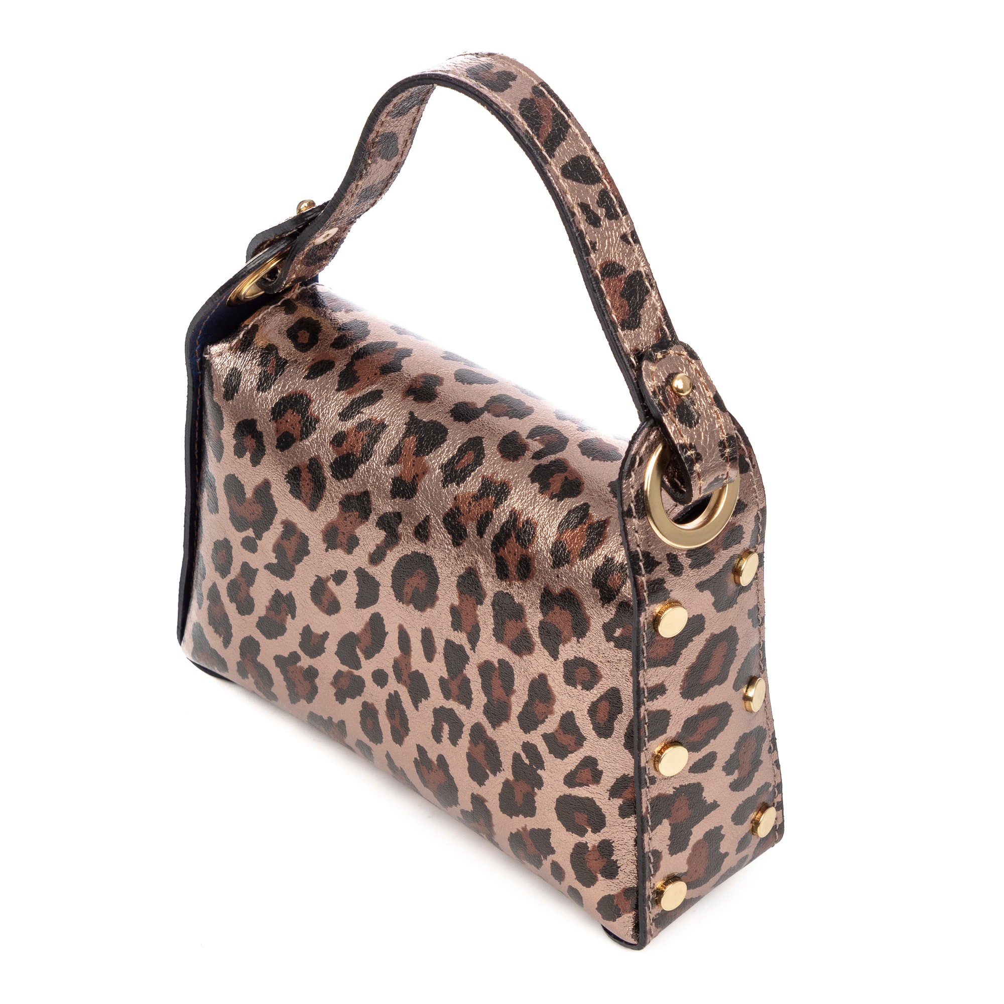 Aquileia bolso de mano mujer. Piel auténtica Gamuza con estampado animal print leopardo lacada brillante.