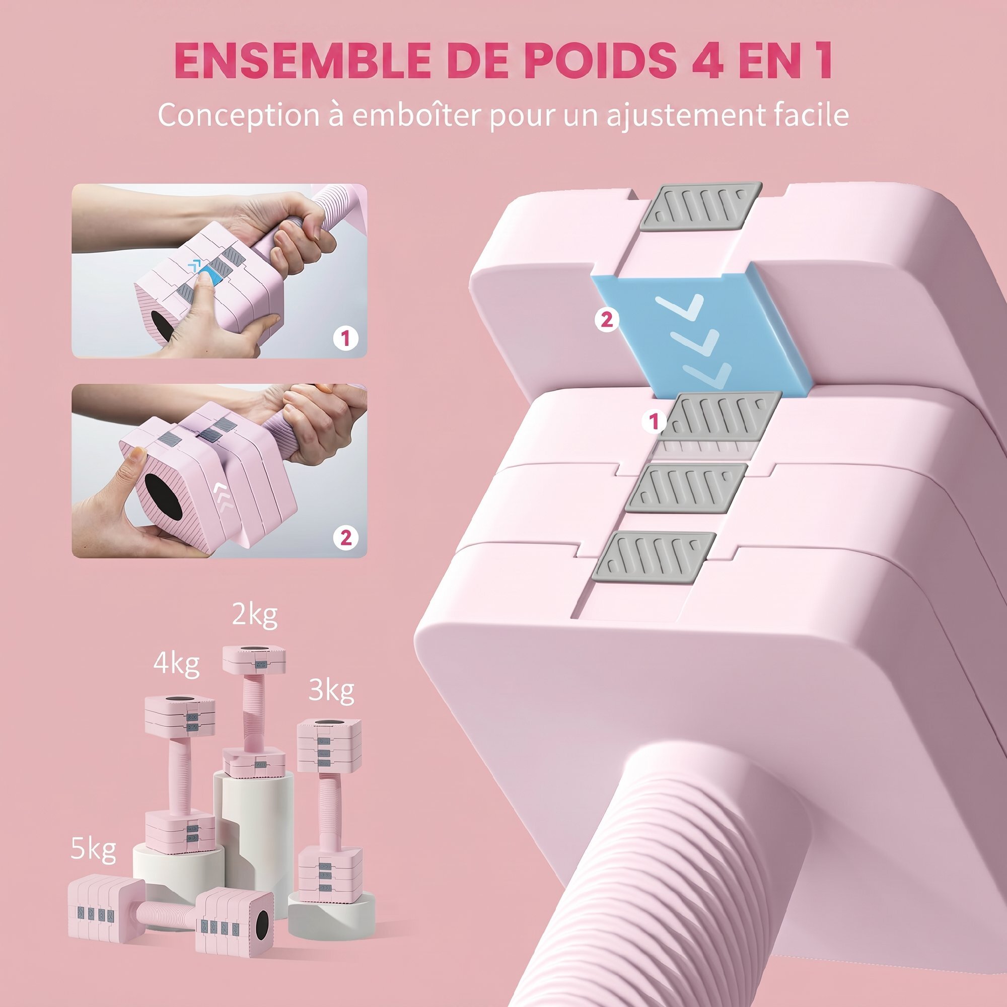 Haltères réglables total 10 Kg max. - haltères évolutives design rose