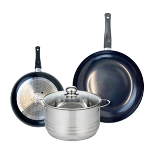 Ensemble de 2 Poêles de cuisson 24 et 32 cm et 1 faitout 24 cm Elo Prima Brillant