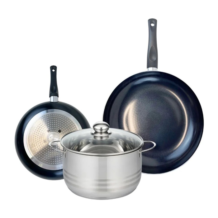 Ensemble de 2 Poêles de cuisson 24 et 32 cm et 1 faitout 24 cm Elo Prima Brillant