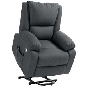 Fauteuil releveur relax massant électrique réglable - fonction chauffante, repose-pied, ports USB, télécommandes - tissu gris