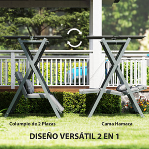 Columpio de Jardín Exterior de 2 Plazas Balancín de Jardín Exterior Convertible en Cama con Toldo Ajustable Protección UV30+ y Cojines Carga 220 kg 142x130x168 cm Gris Oscuro