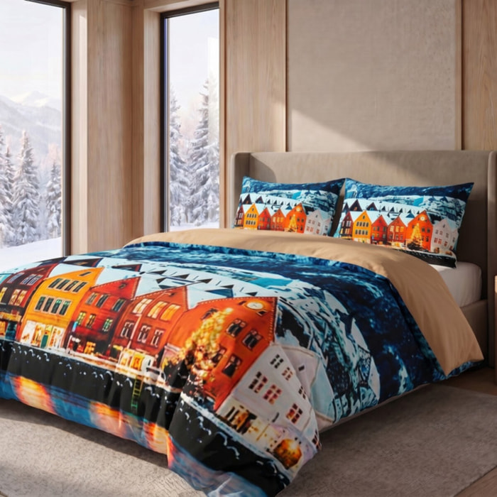 Parure Copripiumino in 100% Cotone con Federe Coordinate, Morbida e Traspirante, Certificata OEKO-TEX, Fantasie Moderne per Camera da Letto