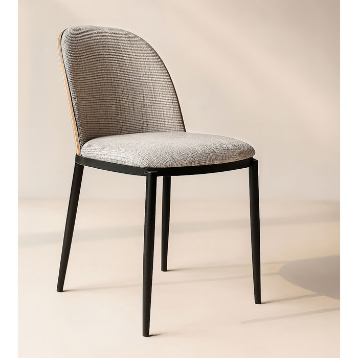 Lot de 2 chaises en tissu beige et dossier en finition noyer MAIA