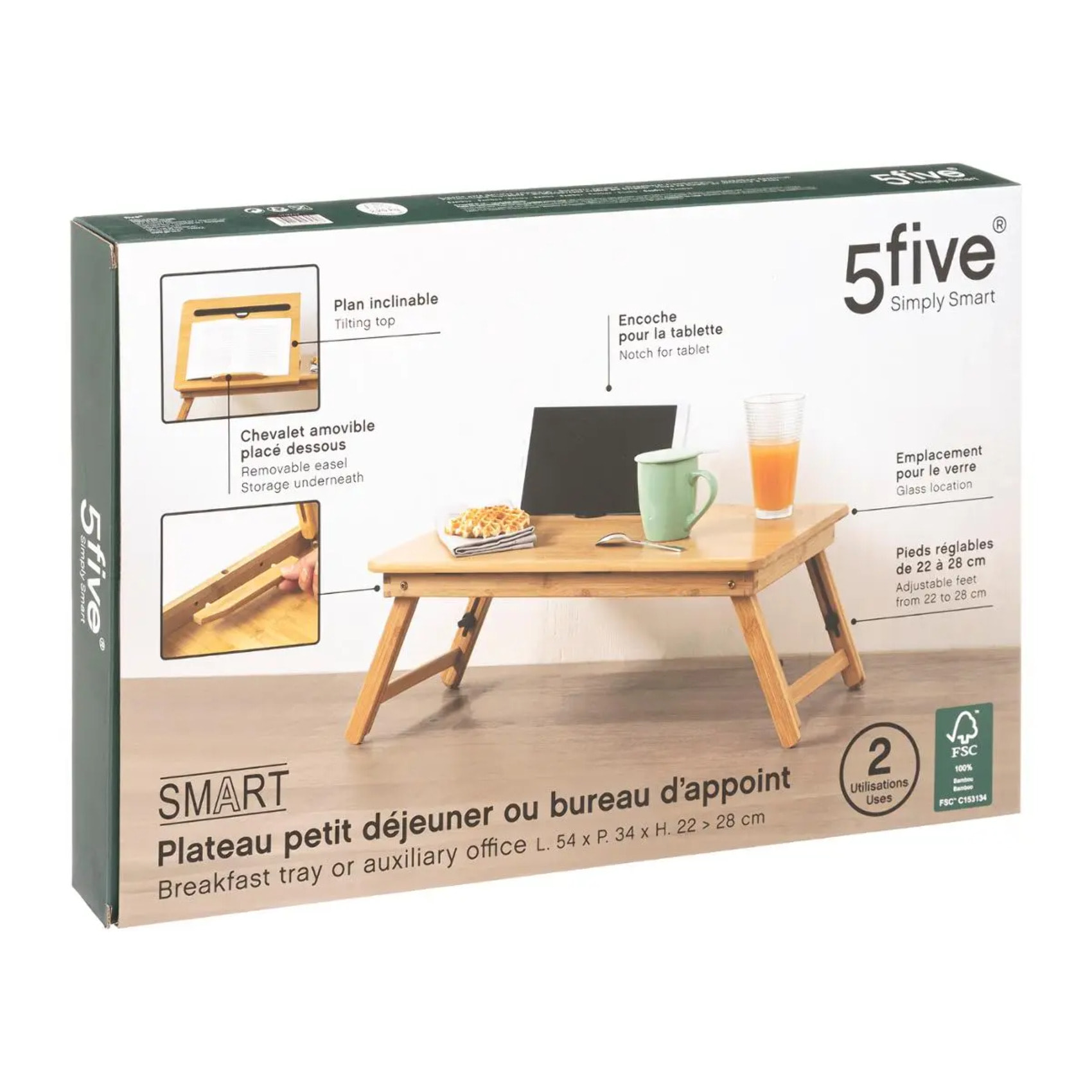 Plateau avec pieds 54x34cm bambou