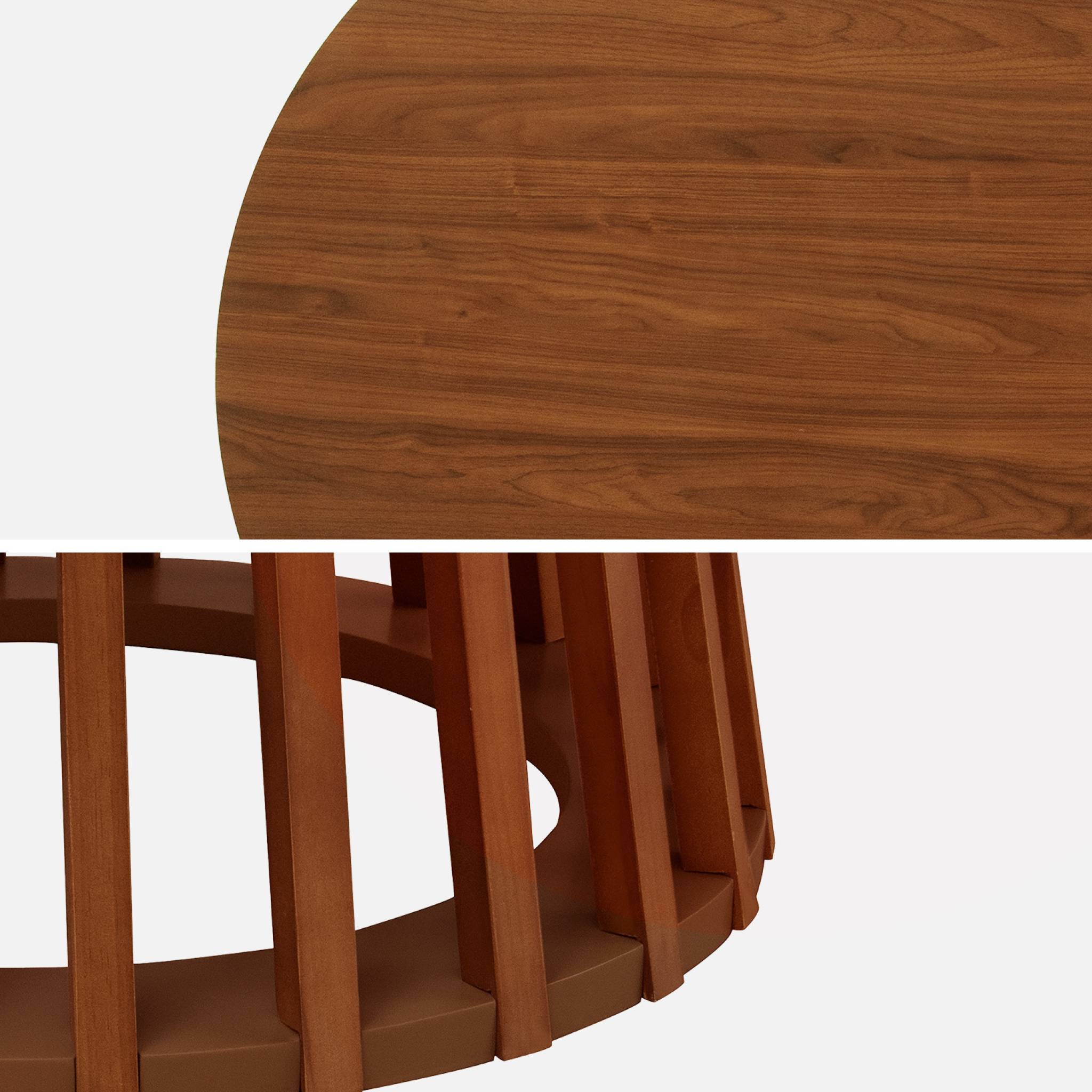 Table à manger effet bois noyer. pieds bois de sapin 4 places Ø120cm