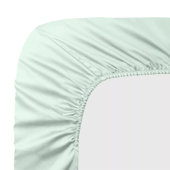 Drap housse b50 satin de coton uni bleu Ava uni lagon