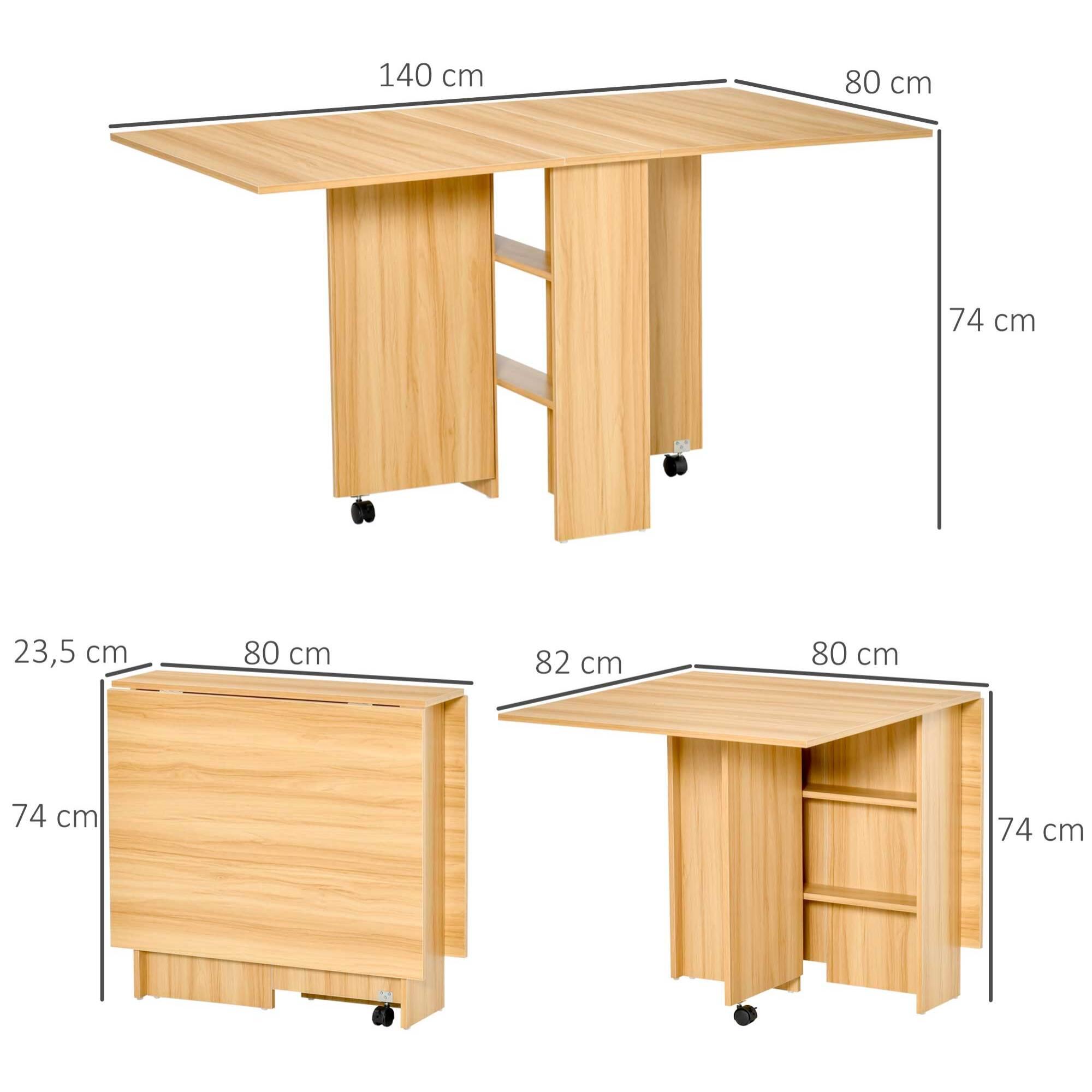 Mesa Plegable con Ruedas para Comedor 140x80x74cm Madera