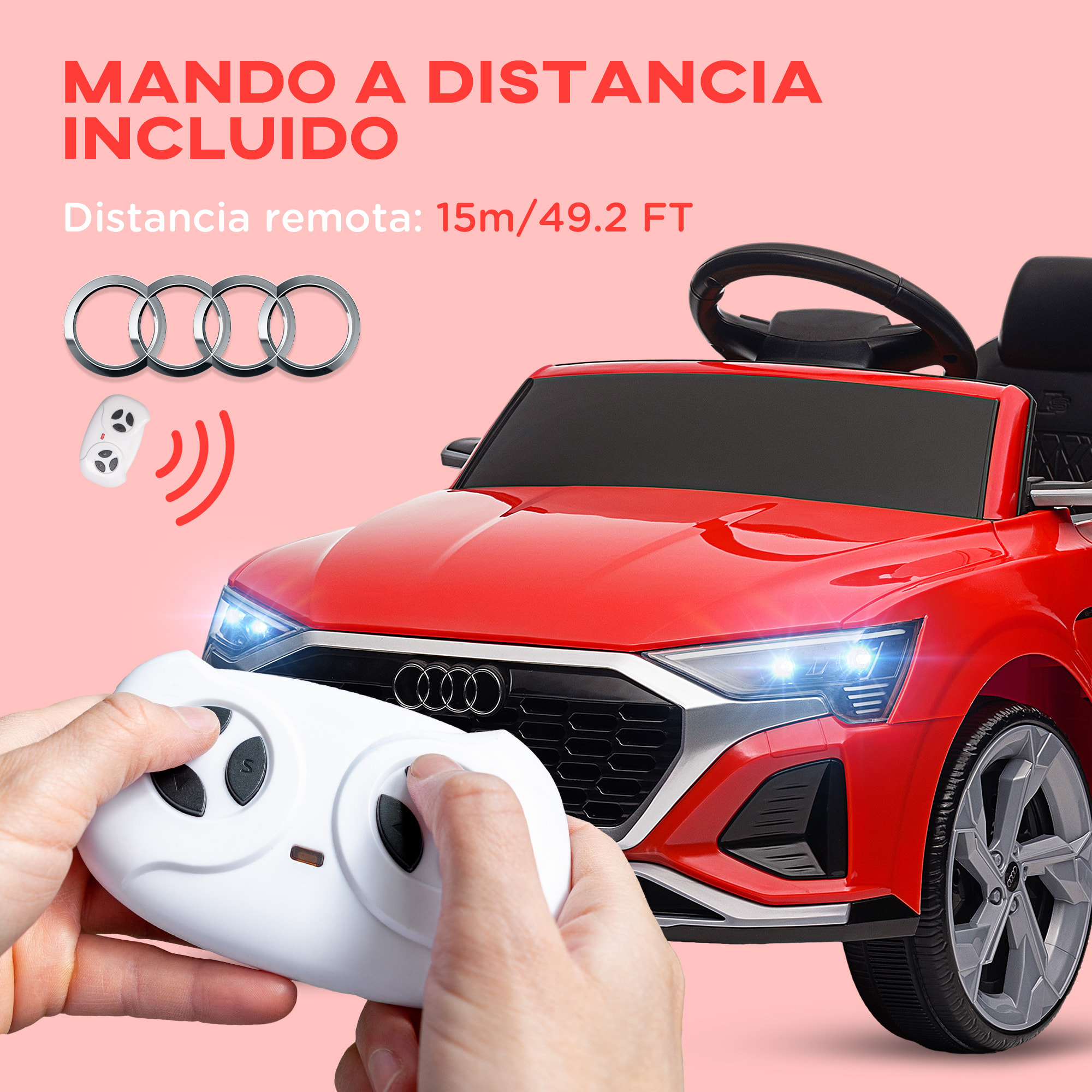 Coche Eléctrico para Niños de +3 Años Audi Q8 etron sportback Carro Eléctrico Infantil con Batería 12V Mando a Distancia Ruedas con Suspensión de Muelles Faros Bocina y Música Rojo