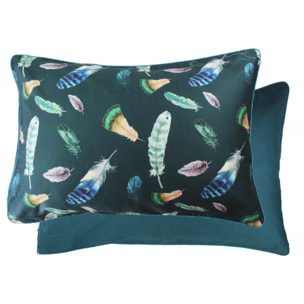 Taie d'oreiller satin de coton imprimé vert Feathers green