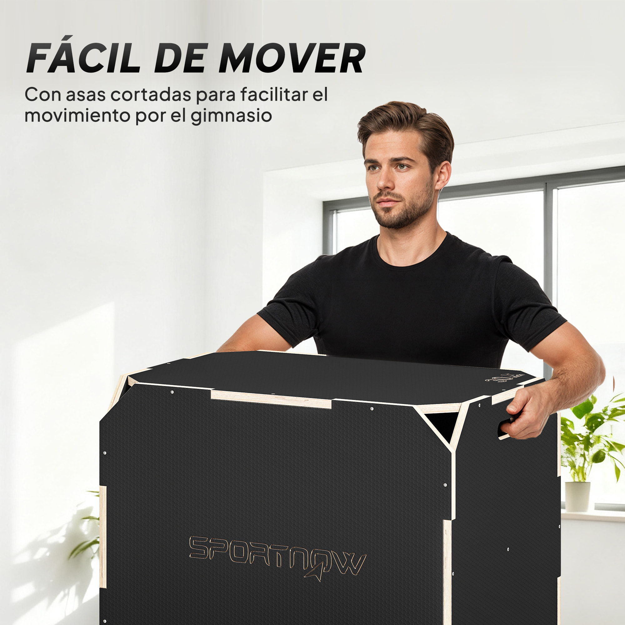 Cajón Pliométrico de Madera 3 en 1, Plataforma de Caja Pliométrica con 3 Alturas Ajustables 76/61/51 cm, Asas, sin Esquinas, Entrenamiento de Salto, Fuerza, para Casa, Gimnasio y Exterior