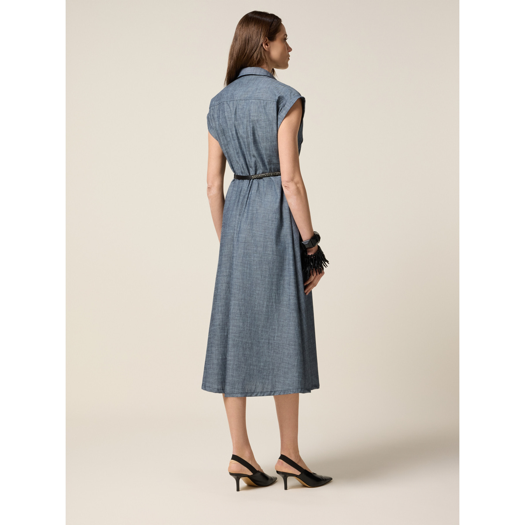 Oltre - Chemisier in tessuto misto lino effetto denim - Blu