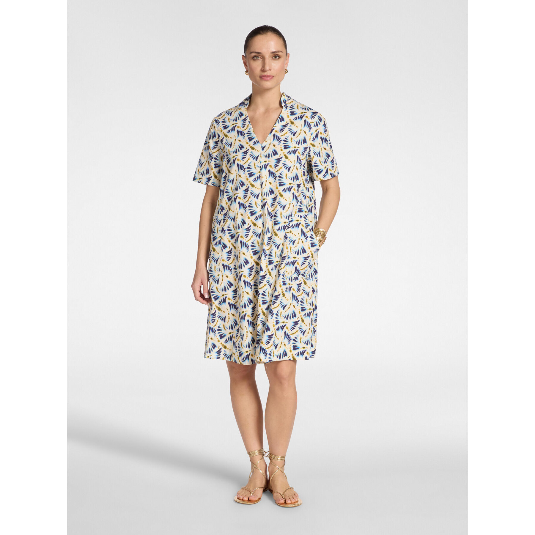 Elena Mirò - Vestido en popelín estampado - Azul