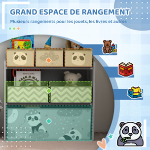Étagère de rangement enfant design night panda - 6 tiroirs - MDF tissu non tissé - gris