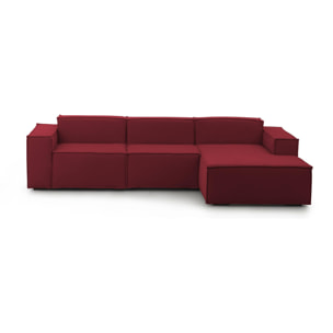 Divano fisso Giovanna, Divano componibile a 3 posti con penisola destra, 100% Made in Italy, Sofà moderno in tessuto, Cm 300x170h70, Rosso