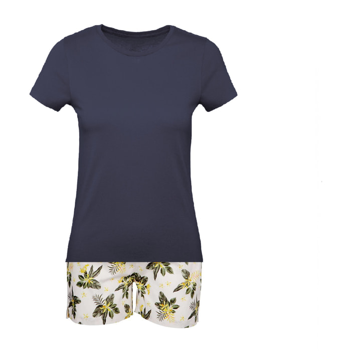 Pigiama leggero DONNA cotone bianco fiori gialli e verdi