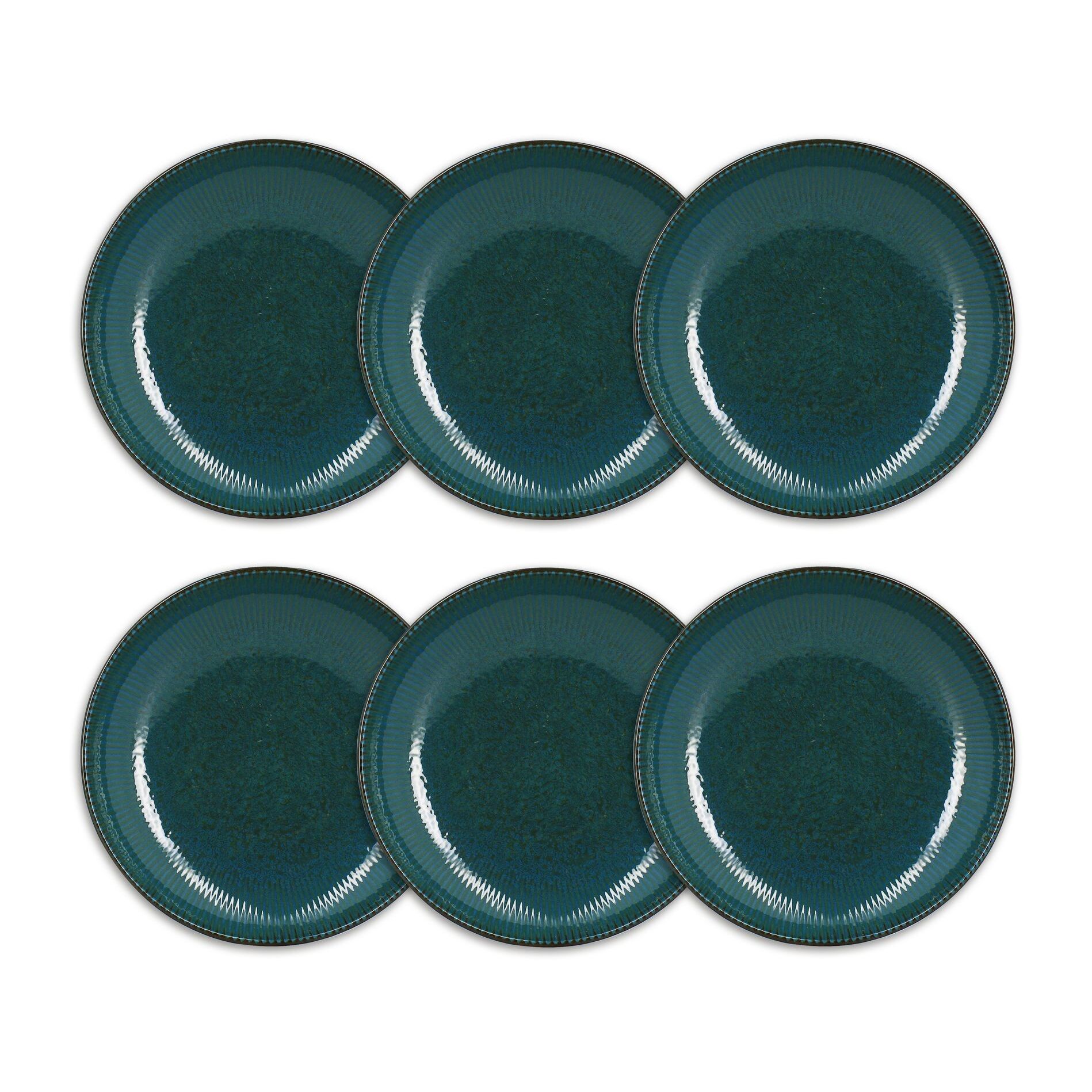 Lot de 6 assiettes creuses 22cm en porcelaine bleu LUNEA
