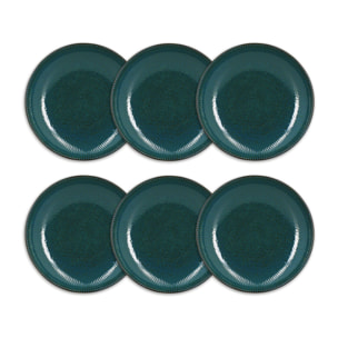 Lot de 6 assiettes creuses 22cm en porcelaine bleu LUNEA