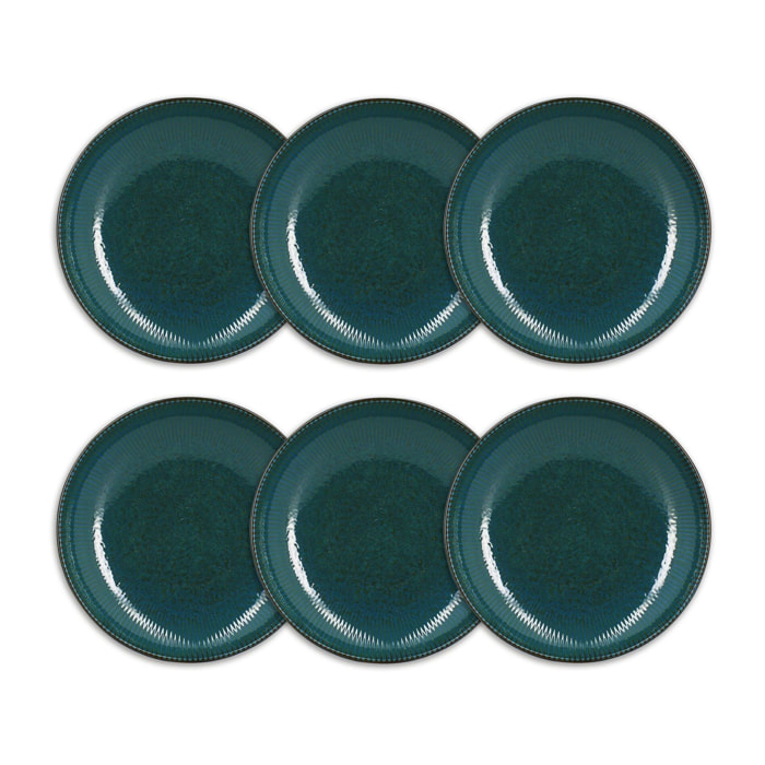 Lot de 6 assiettes creuses 22cm en porcelaine bleu LUNEA