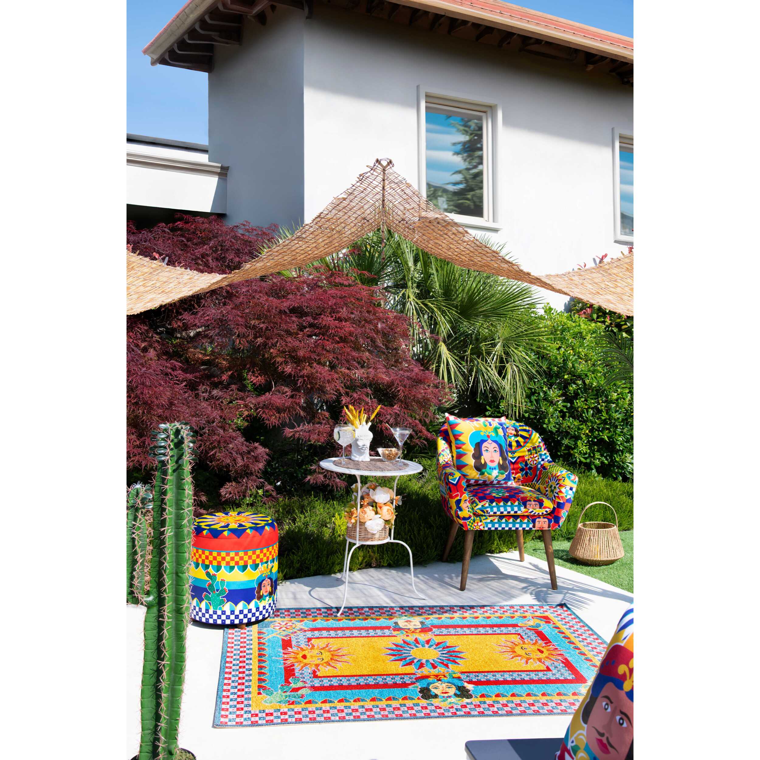 Pouf contenitore Excelsa Sicilian Rhapsody in velluto e legno 39x39x43 cm multicolore