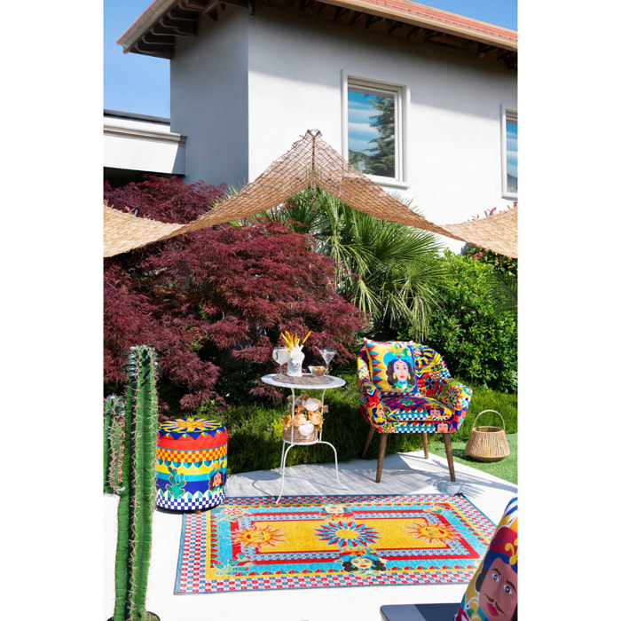 Pouf contenitore Excelsa Sicilian Rhapsody in velluto e legno 39x39x43 cm multicolore