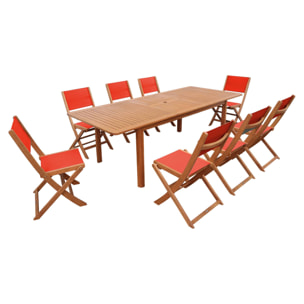 Table de jardin extensible bois d'eucalyptus + 8 assises ARBO + ALMERIA