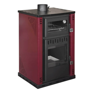 Elsa - Stufa a legna con forno e boiler 38L 62x59xH102 cm, colore rosso