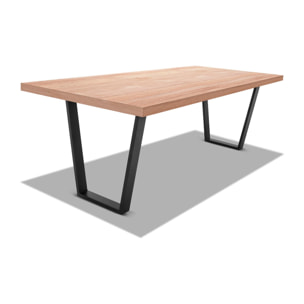 Tavolo da pranzo 220x100cm in legno e metallo con piedi trapezoidali e ripiano in colore legno neutro