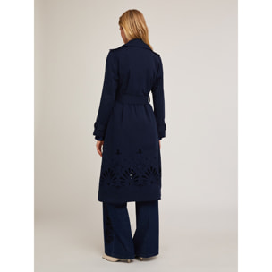 Motivi - Gabardina de doble botonadura en tejido técnico con bordado - Azul