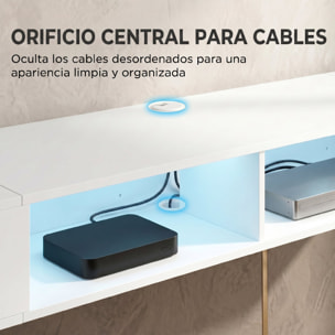 Mueble de TV Suspendido con Luces LED, Mueble de TV para Salón con Estantes Abiertos, Estilo Moderno, para Televisión 75 Pulgadas, 177,8x30x18 cm, Blanco