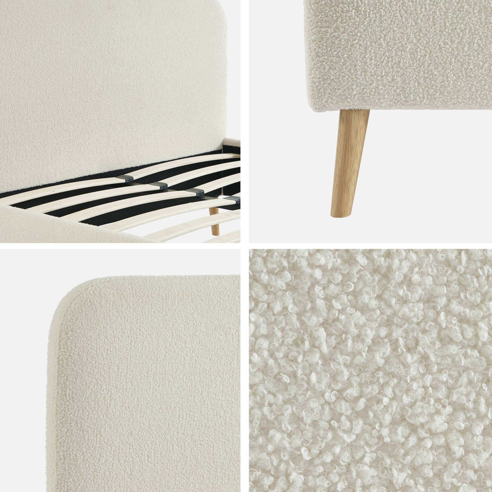 Lit avec sommier et tête de lit rembourrée 140 x 190 cm bouclette FINN