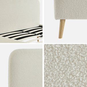 Lit avec sommier et tête de lit rembourrée 140 x 190 cm bouclette FINN