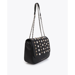 Borsa a tracolla con patta e borchie oro e argento