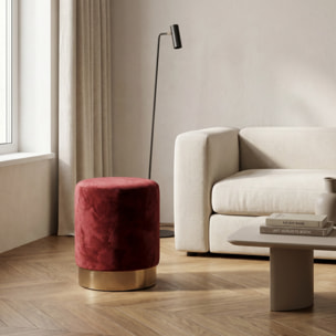 Pouf cilindrico in velluto con base dorata, sgabello imbottito elegante e resistente, seduta compatta salvaspazio, ideale per salotto camera ingresso e toeletta, design moderno glamour e versatile