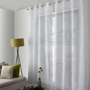 Voilage brodé motif feuillage - Blanc